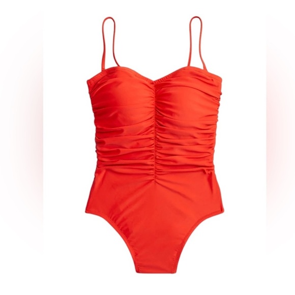 NWT J. Crew Ruched Red Sweetheart One Piece Swimsuit - Picture 1 of 2